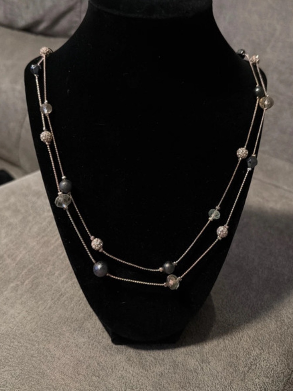 Lane Bryant Black and Gold Long Layered Beaded Necklace